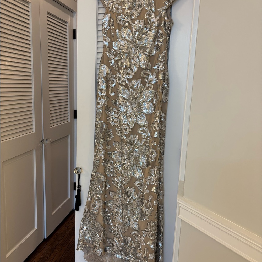 Calvin Klein Elegant Silver sequined and nude Gown